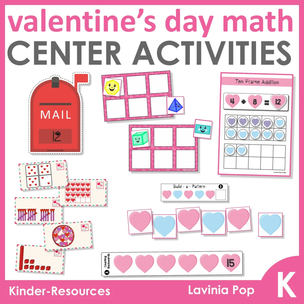 Valentine's Day Kindergarten Math Centers | 11 printable center activities