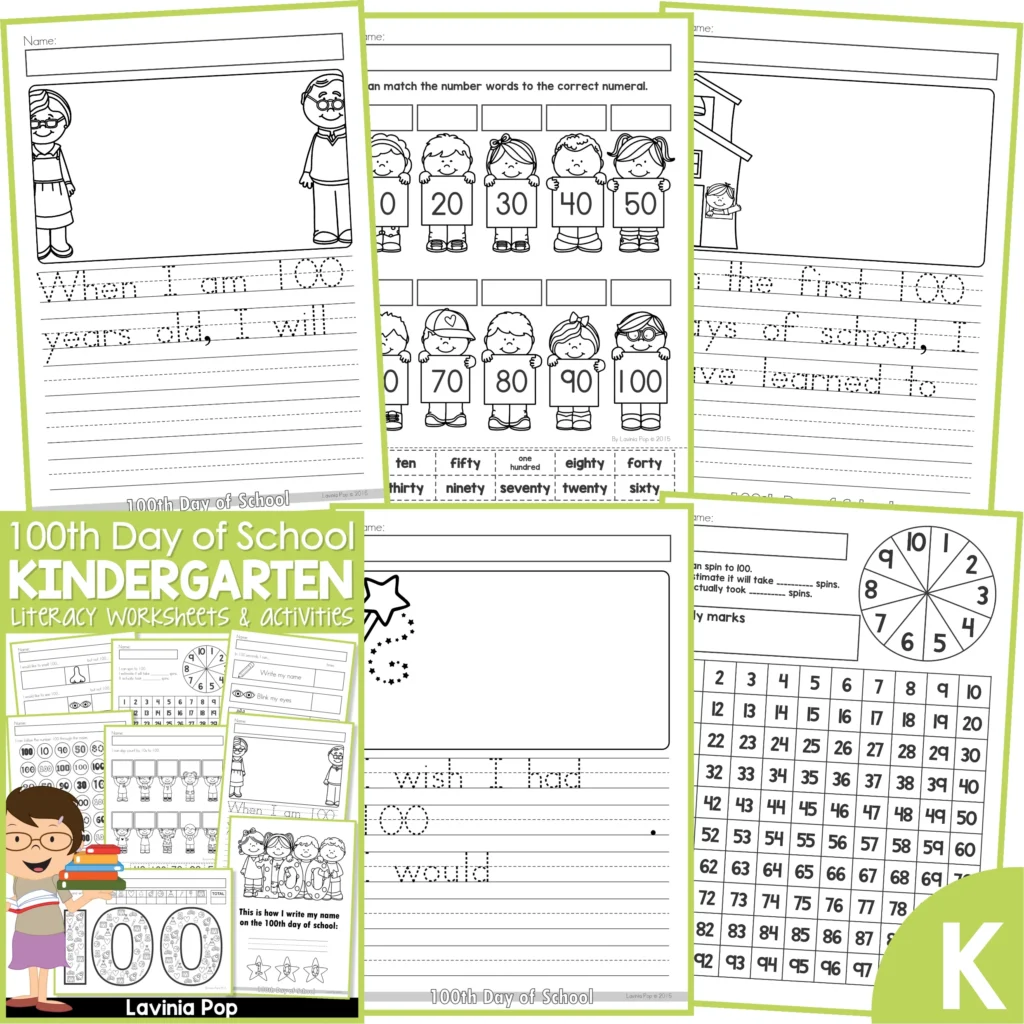 100th Day of School Worksheets and Activities. When I am 100 years old... I wish I had 100... In the first 100 days of school I have learned to... writing prompts | number-word match | Spinning to 100