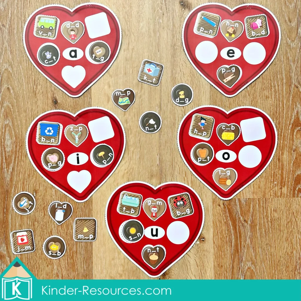 Preschool Valentine's Day Center Activities Chocolate Box Sorting CVC Words by Middle Sound (2)