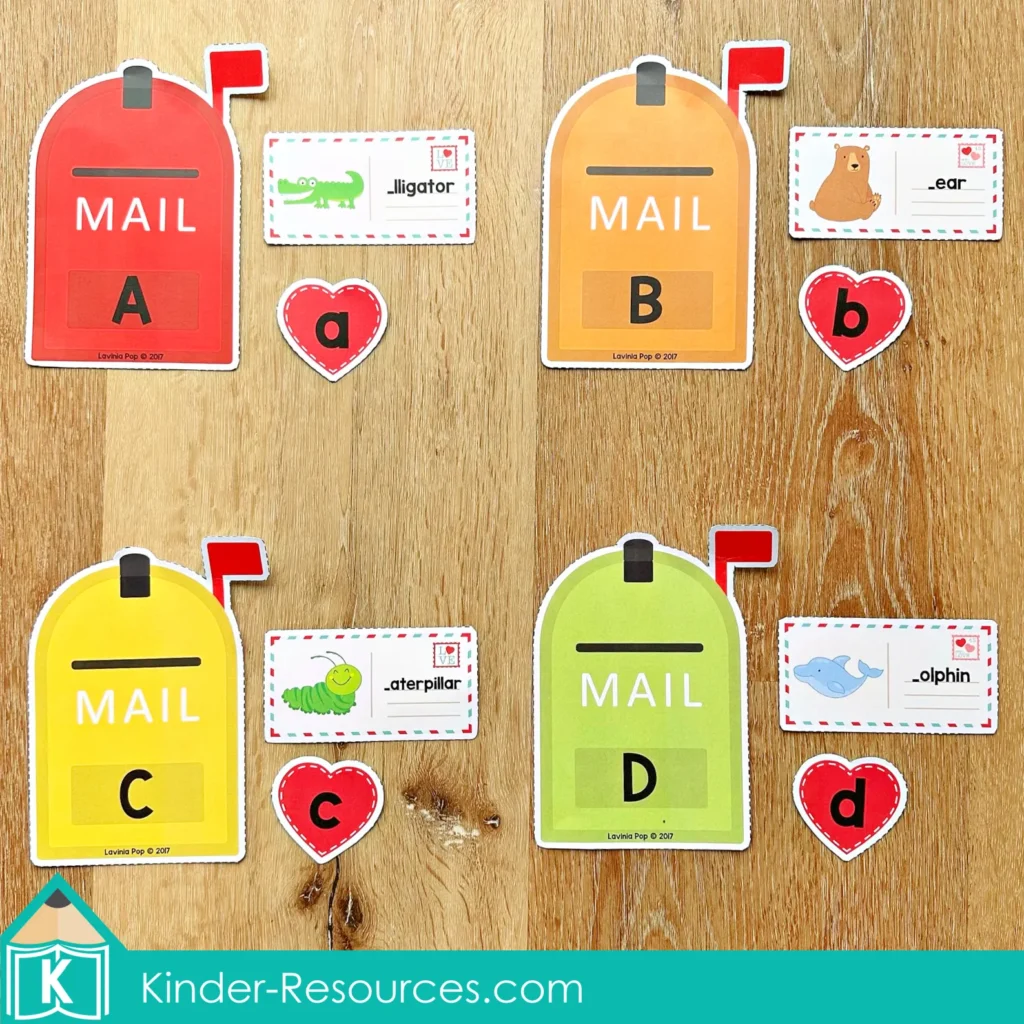 Preschool Valentine's Day Center Activities Mailbox Letters and Beginning Sounds Match