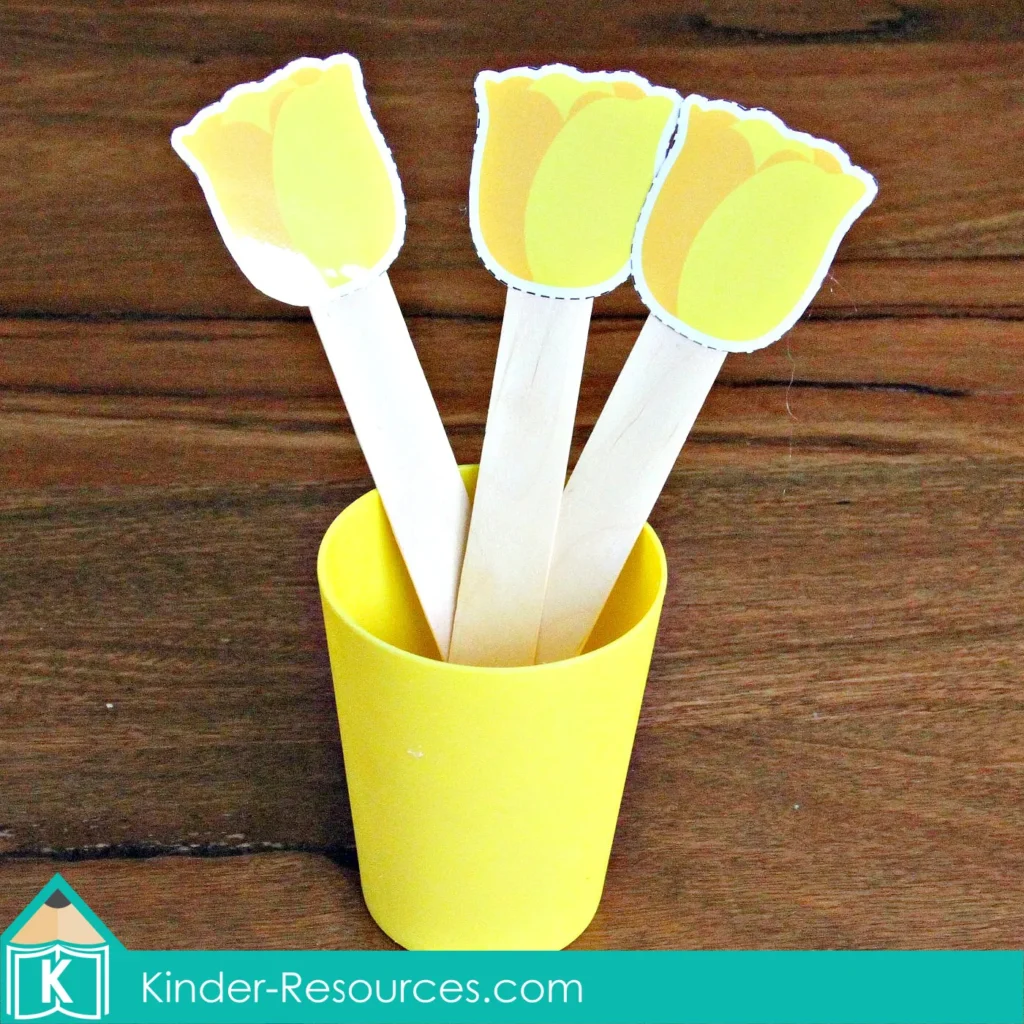 Preschool Valentine's Day Center Activities Roses and Vases Sorting by Color in cups