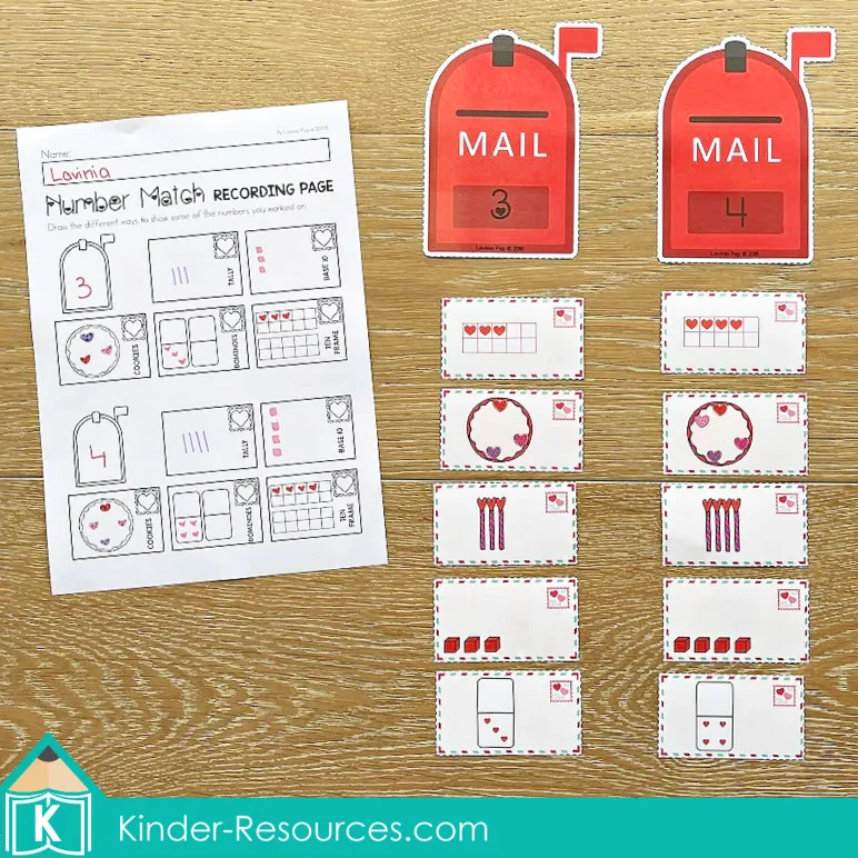 Valentine's Day Math Centers. Number Sense with recording page