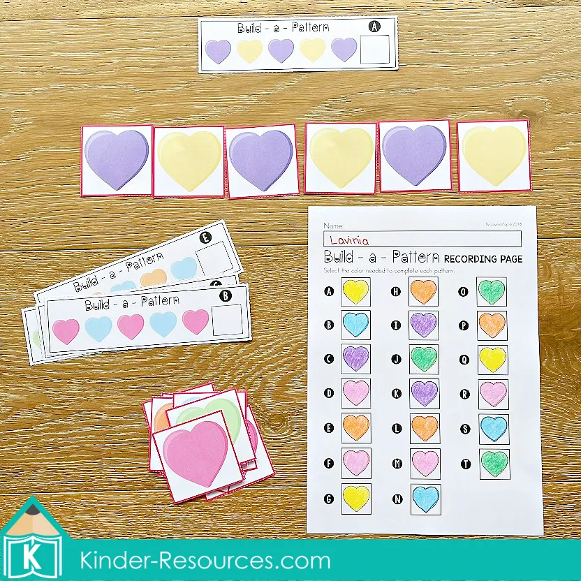 Valentine's Day Math Centers. Patterns with recording page