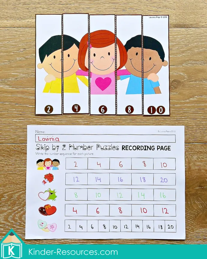 Valentine's Day Math Centers. Skip Counting with recording page