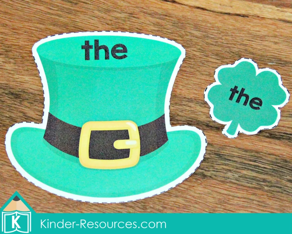 St Patrick's Day Preschool Center Activities Green Top Hat Sight Clover Word Match