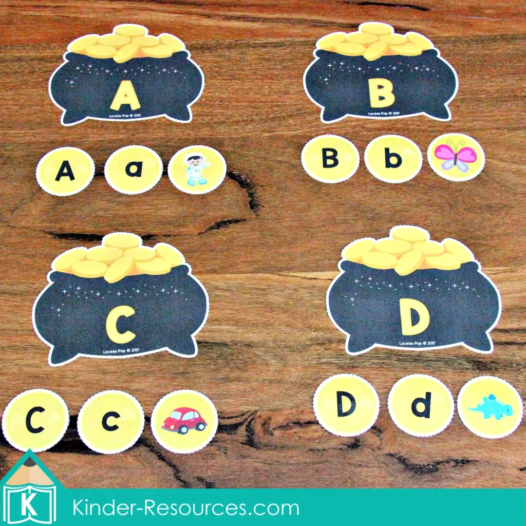 St Patrick's Day Preschool Center Activities Pot of Gold Alphabet Beginning Sounds Match