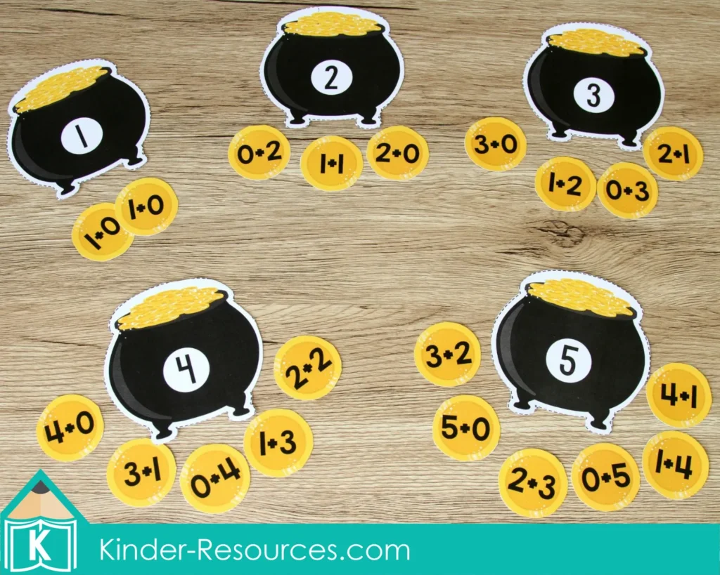 St. Patrick's Day Kindergarten Math Centers. Pot of Gold and Coins Addition