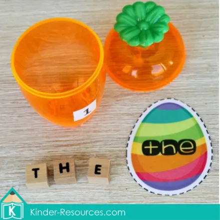 Easter Preschool Center Activities. Plastic eggs build a sight word3