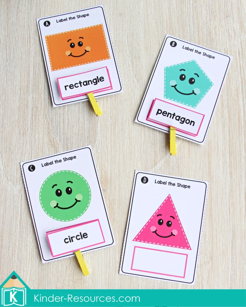 Spring Math Centers for Kindergarten. 2D Shapes Label Clip Cards