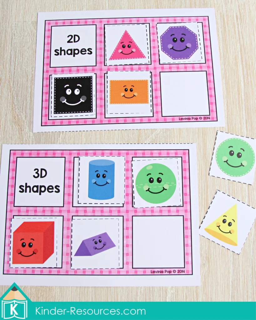 Spring Math Centers for Kindergarten. Categorizing 2D and 3D Shapes
