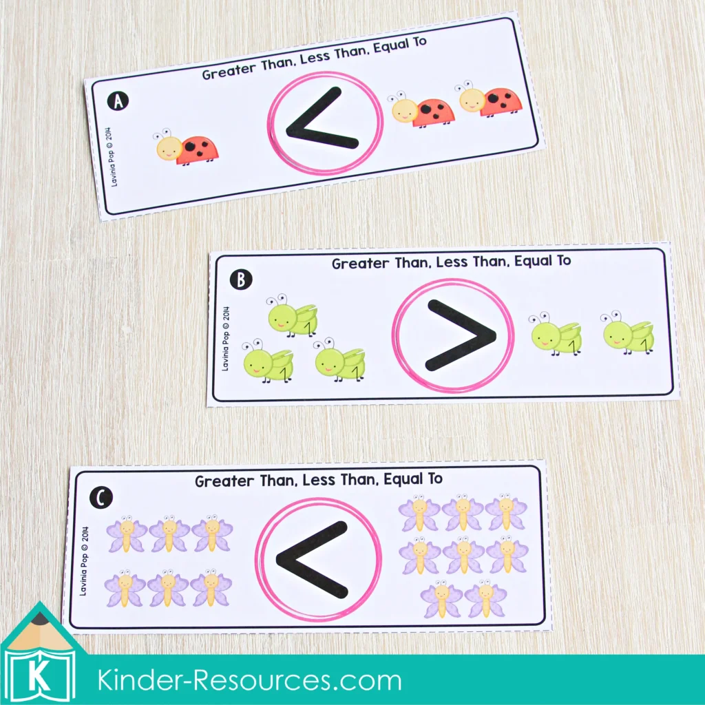 Spring Math Centers for Kindergarten. Comparing Numbers Pictures