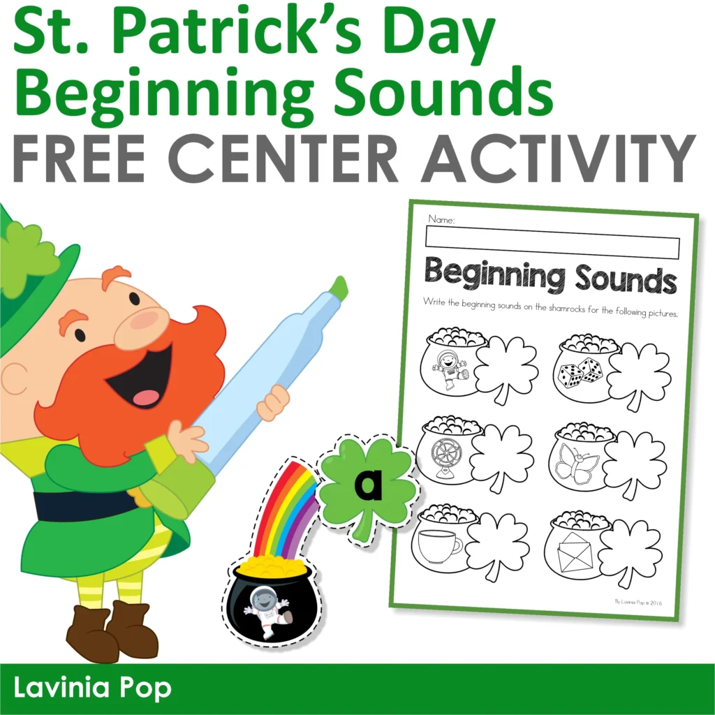 FREE printable St. Patrick's Day beginning sounds center activity with recording pages