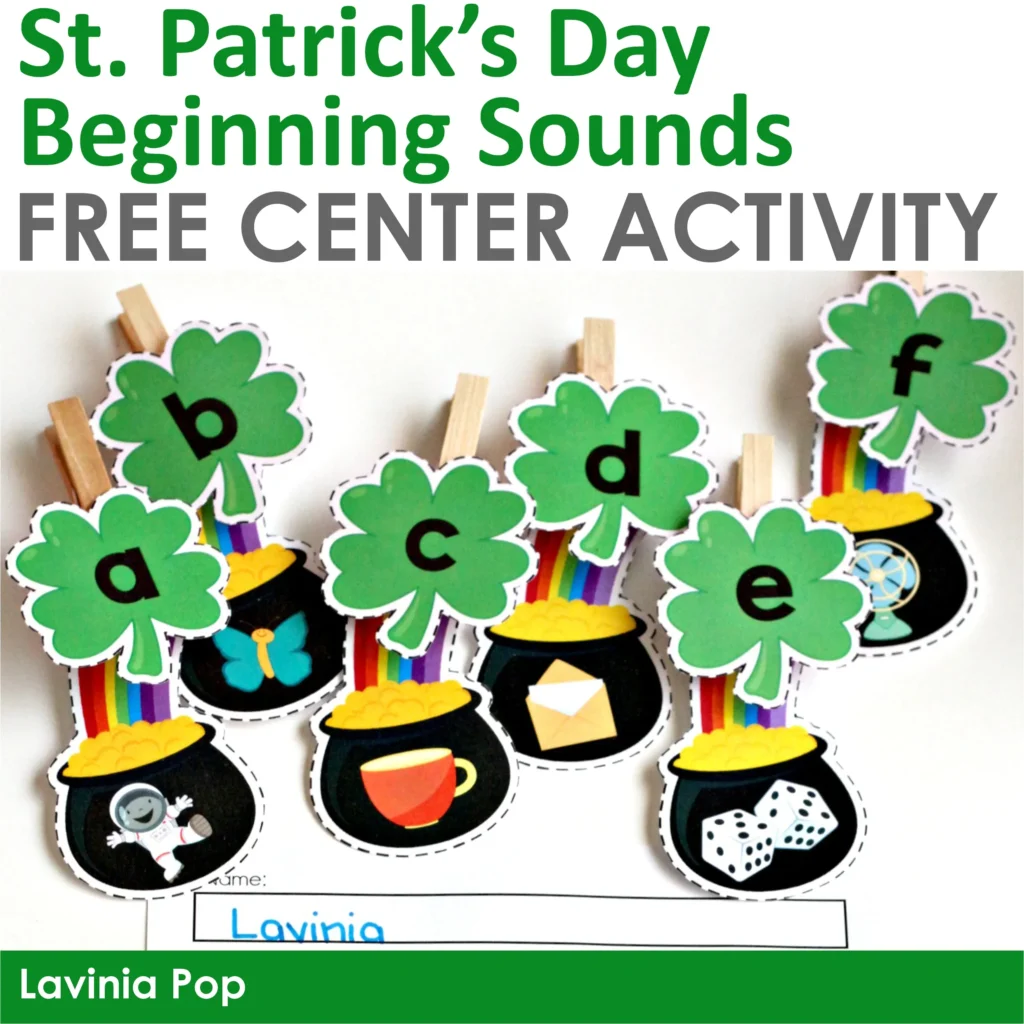 FREE printable St. Patrick's Day beginning sounds center activity with recording pages
