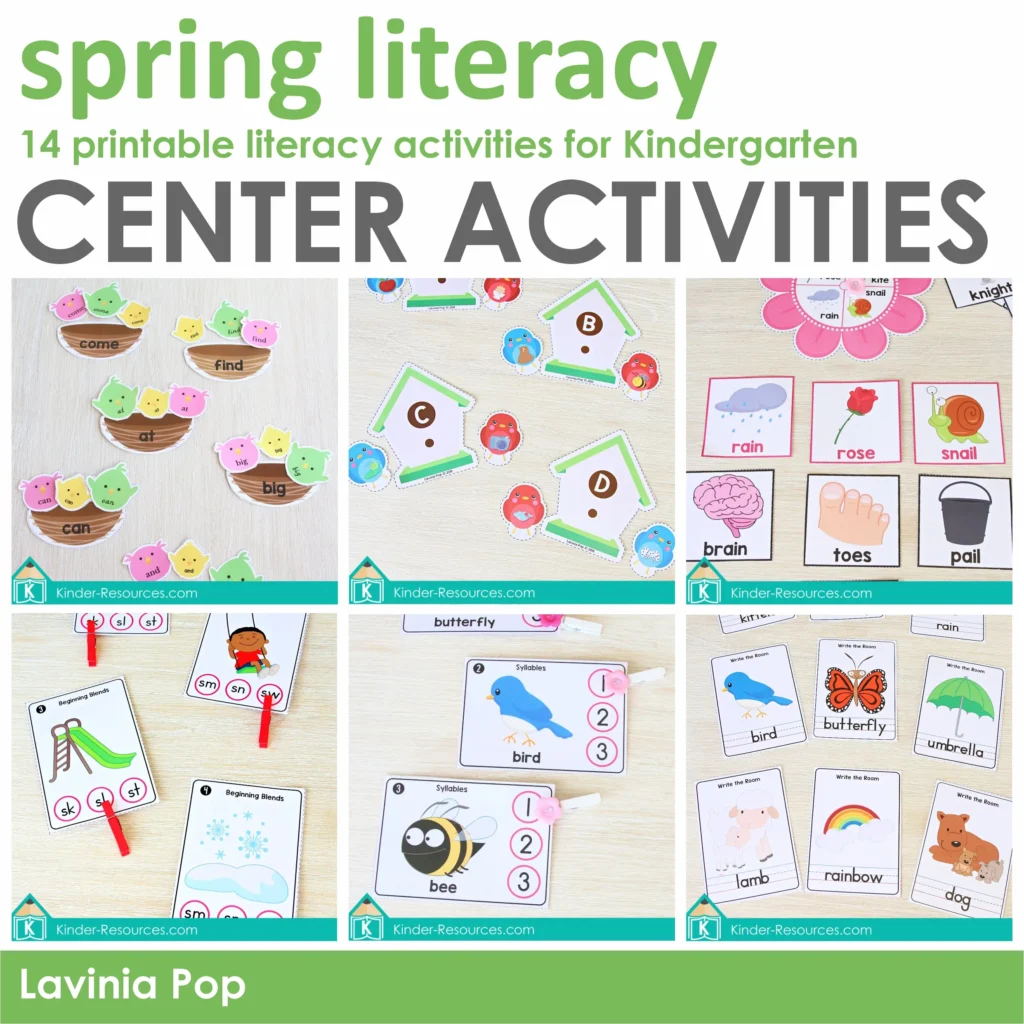 Spring Literacy Centers for Kindergarten | 14 printable center activities
