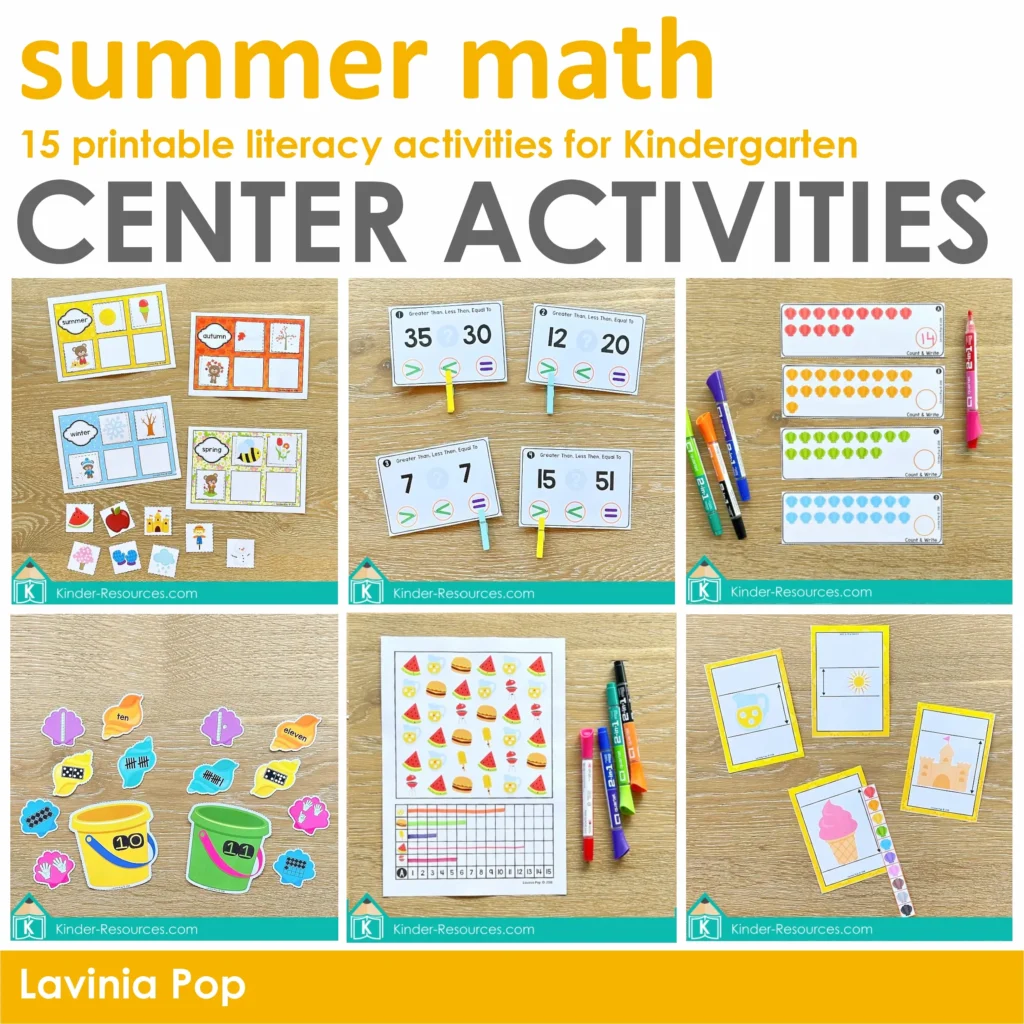 Summer Math Centers for Kindergarten | 15 printable activities