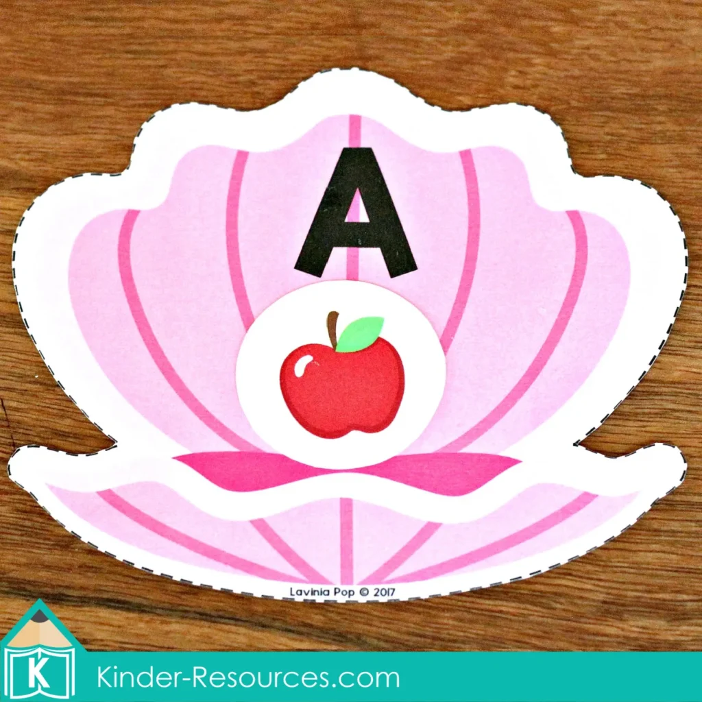 Ocean Preschool Center Activities. Clam Alphabet and Beginning Sounds Match