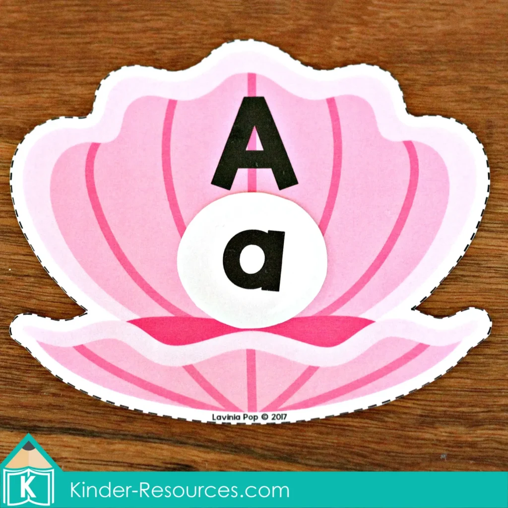 Ocean Preschool Center Activities. Clam Alphabet and Beginning Sounds Match