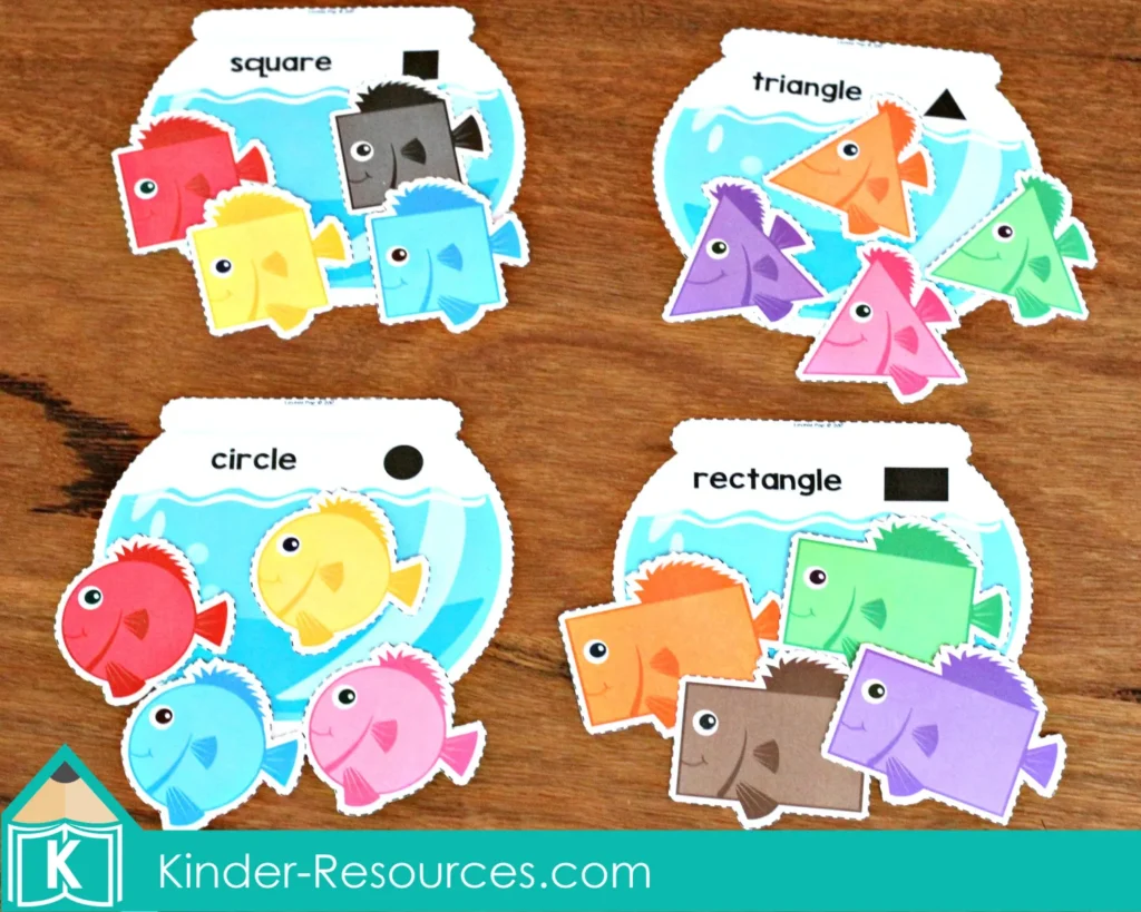 Ocean Preschool Center Activities. Fish and Fishbowl Sort by Shape