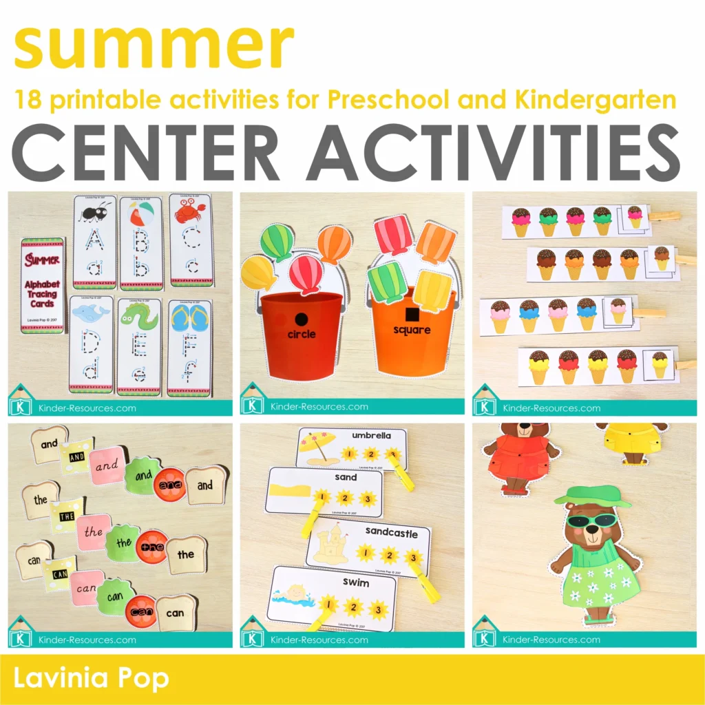Summer Center Activities for Preschool | 18 printable activities