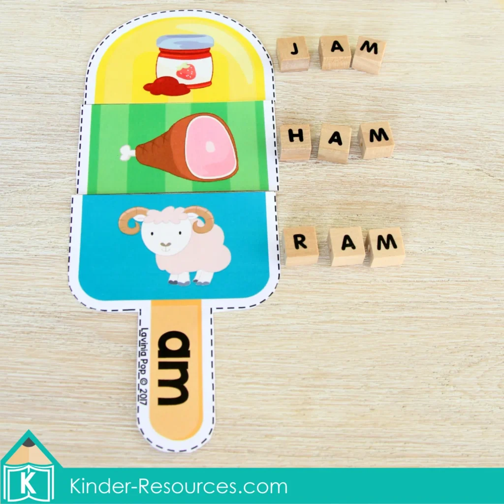 Preschool Summer Center Activities. Word Family Popsicle Matching Activity