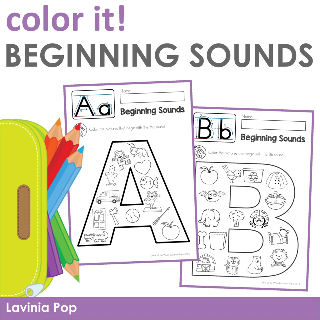 Beginning Sounds Color It! | Printable coloring pages to help promote letter-sound recognition