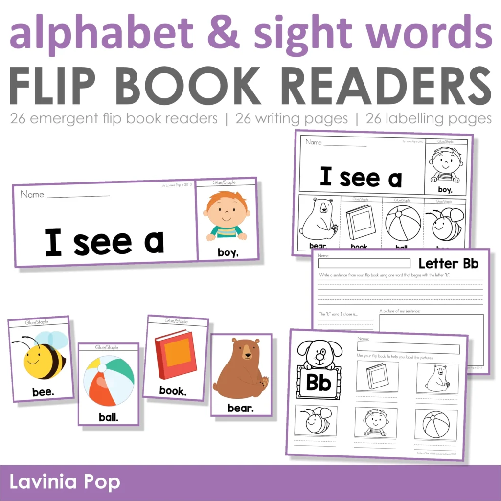 Alphabet & Sight Words Fluency FLip Book Readers | 26 booklets | 26 writing pages | 26 labelling pages