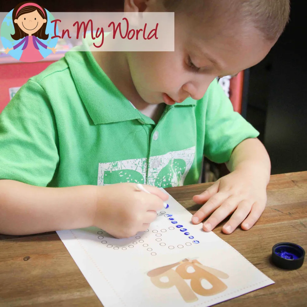 Preschool Letter B. Fine Motor Q-Tip Painting Activity.
