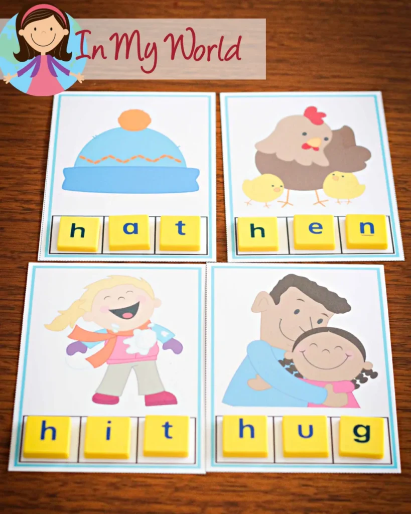 Preschool Letter H Printables. CVC Word Building Activity completed