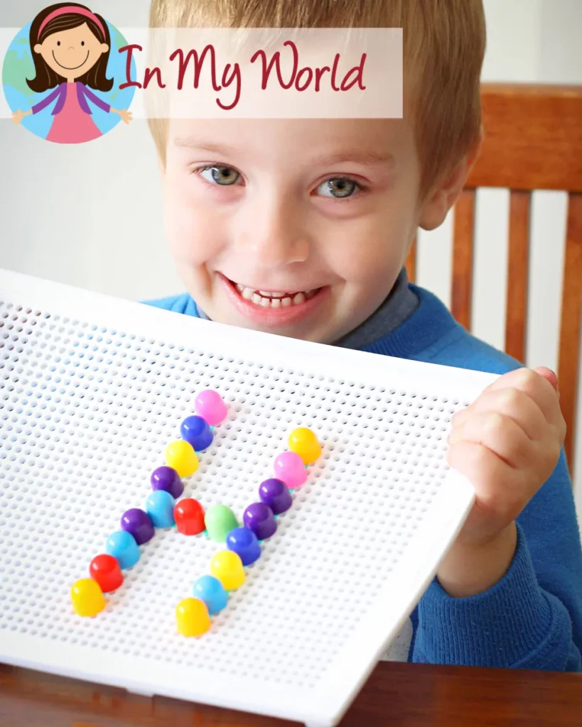 Preschool Letter H Printables. Peg board fine motor activity H completed