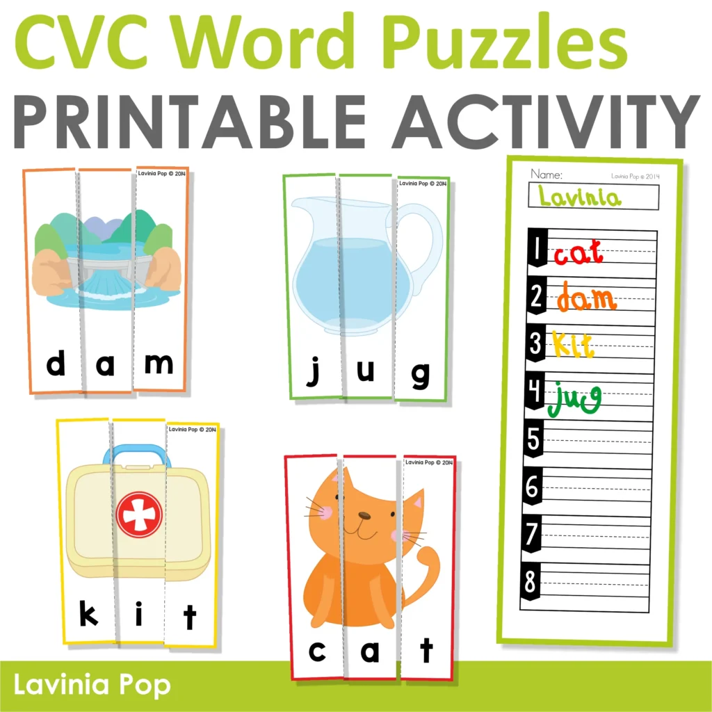 CVC Word Puzzles Cards | Printable activity to help beginning readers