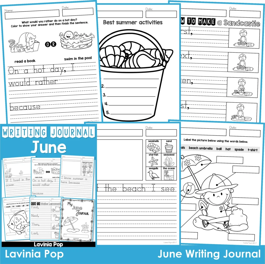 June Writing Journal Prompts. Includes a variety of text types: writing lists, labelling, procedures, opinion pieces, narrative text, letters and acrostic poems.