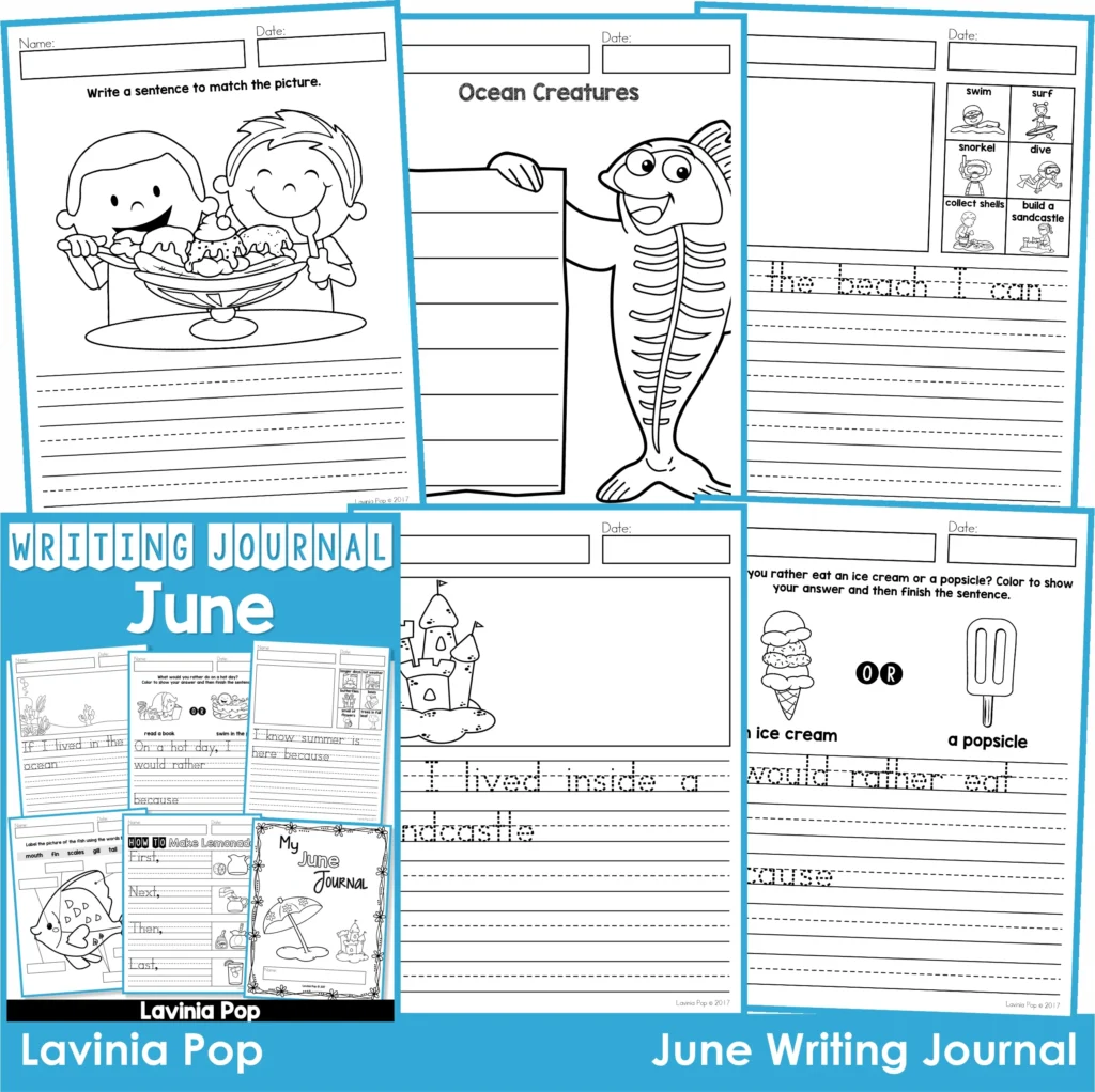 June Writing Journal Prompts. Includes a variety of text types: writing lists, labelling, procedures, opinion pieces, narrative text, letters and acrostic poems.