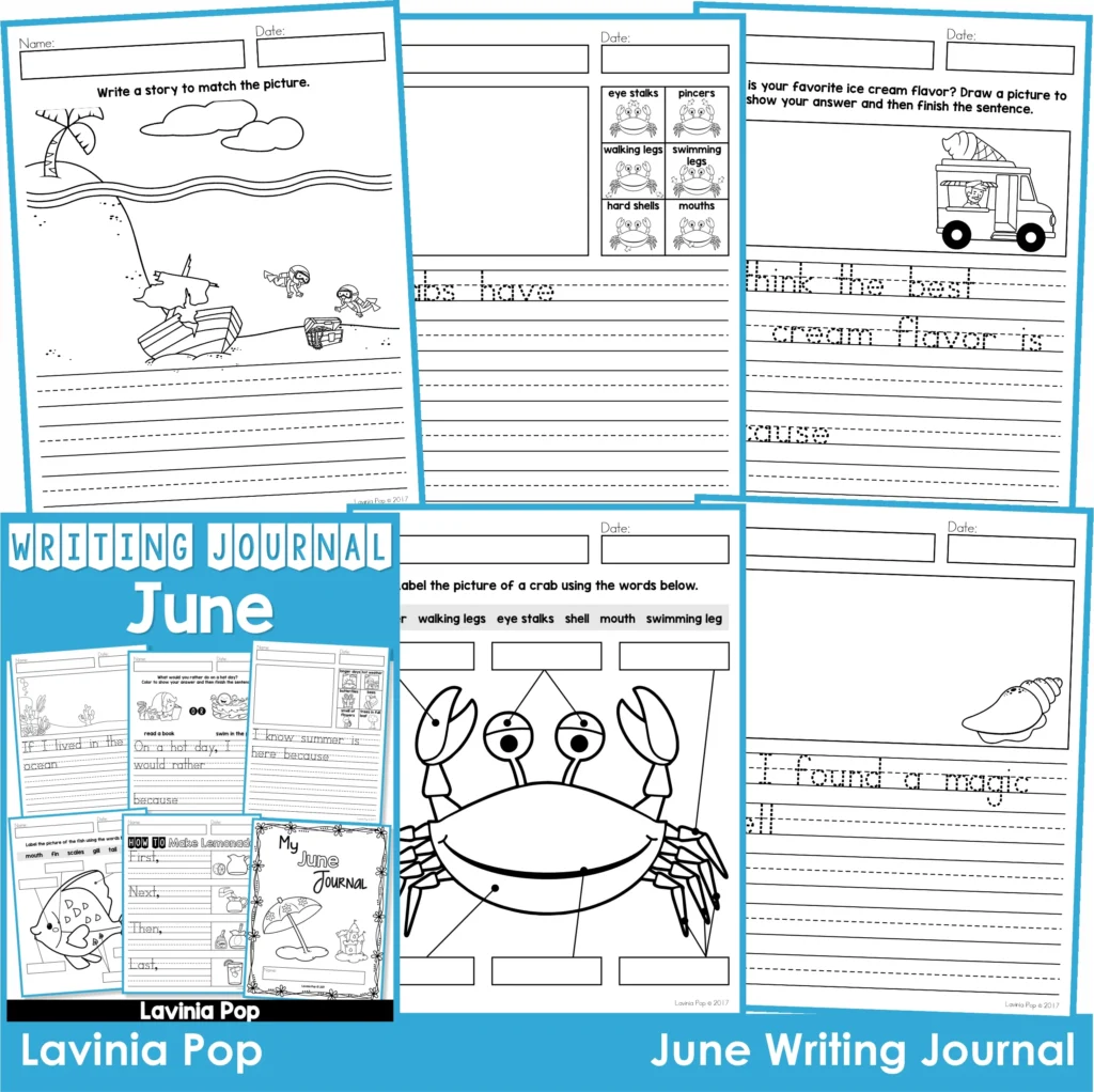 June Writing Journal Prompts. Includes a variety of text types: writing lists, labelling, procedures, opinion pieces, narrative text, letters and acrostic poems.