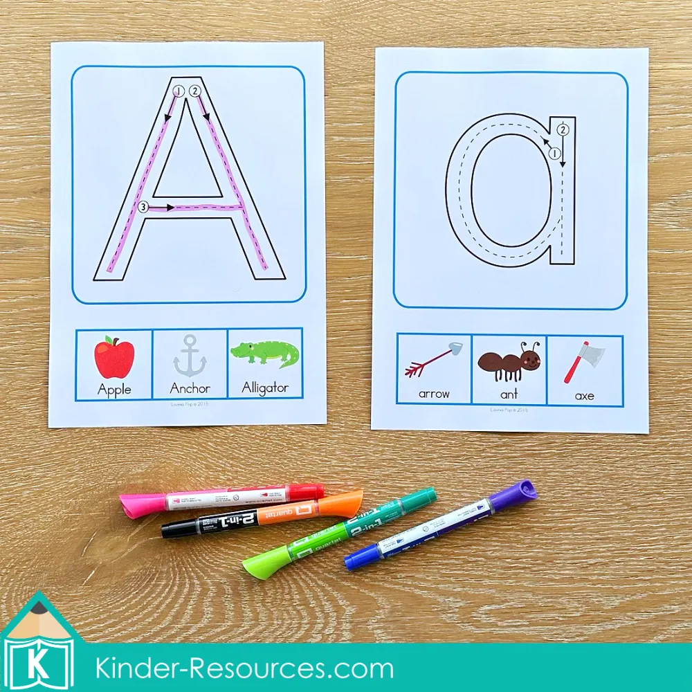 Back to School Preschool Centers Activities | Alphabet tracing mats with beginnging sound pictures | Upper and Lower case letters | Download FREE printable activities