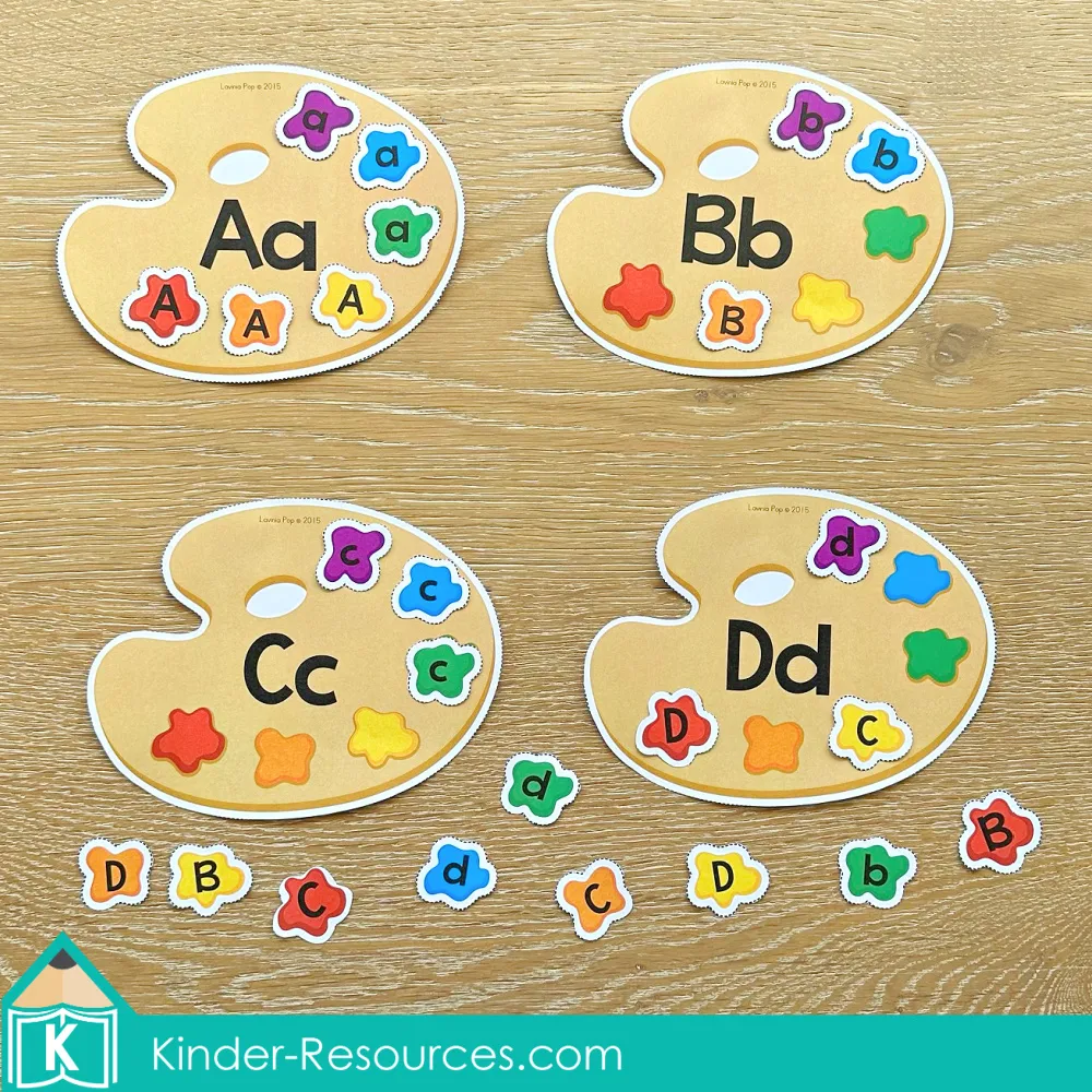 Back to School Preschool Centers Activities | Alphabet paint palette matching activity for fine motor development | Download FREE printable activities