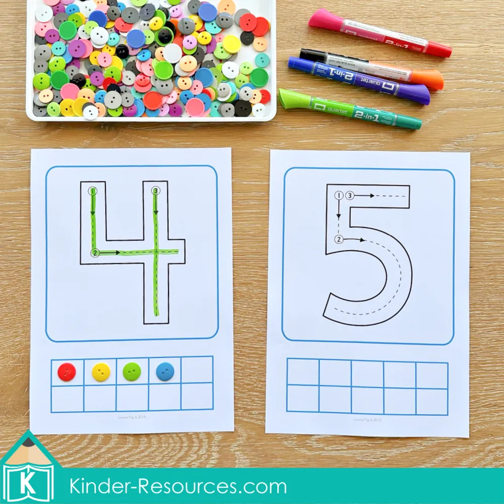 Back to School Preschool Centers Activities | Number tracing mats with 10 frame for counting objects | Download FREE printable activities