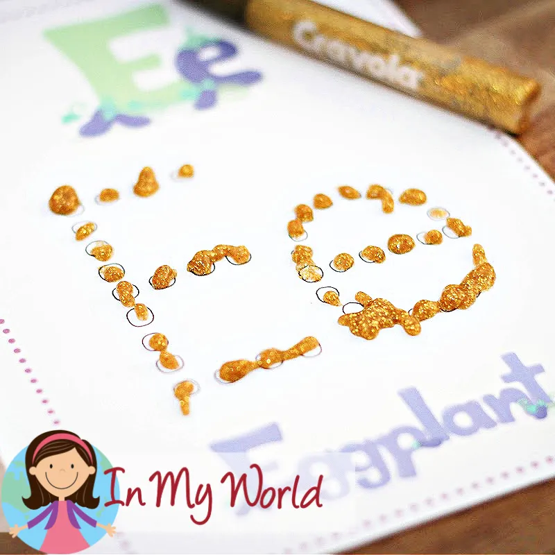 Preschool Letter of the Week E Alphabet Printables. Q-Tip Activity Completed