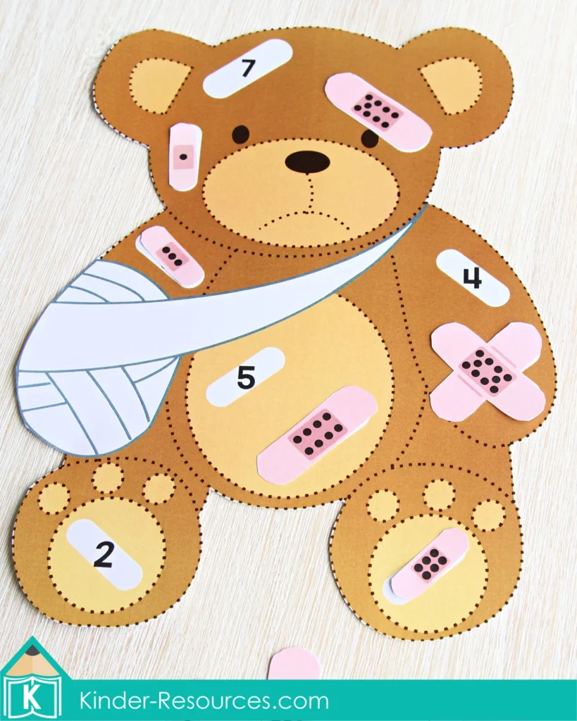 Community Helpers Printable Center Activities for Preschool. Sick Teddy Counting 1-10