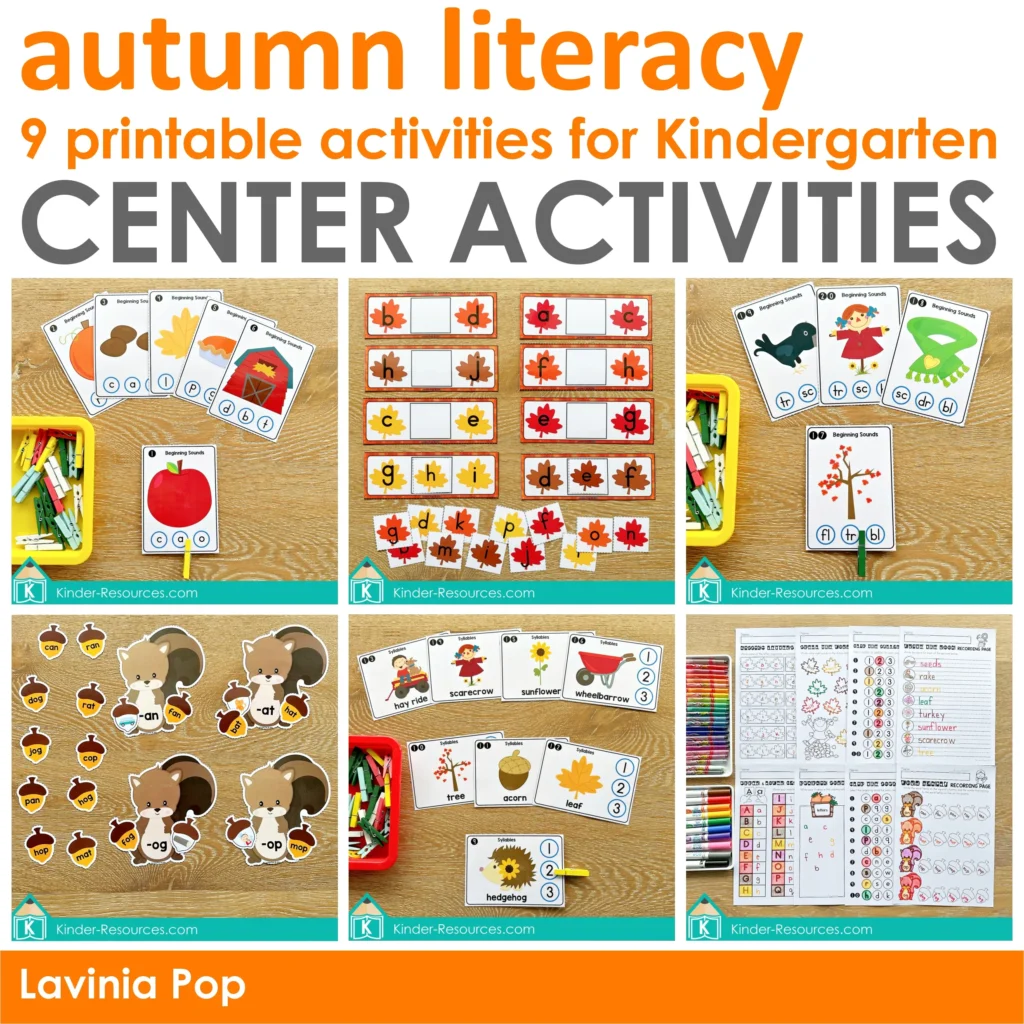 Printable LITERACY Center Activities for Kindergarten | Autumn / Fall