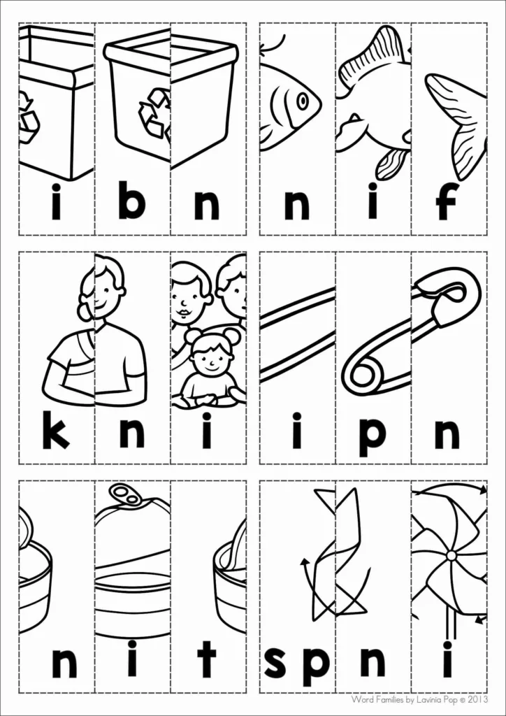 CVC Word Family Picture Scrambles FREE SAMPLER | CVC Picture Scrambles Cut and Paste Word Families
