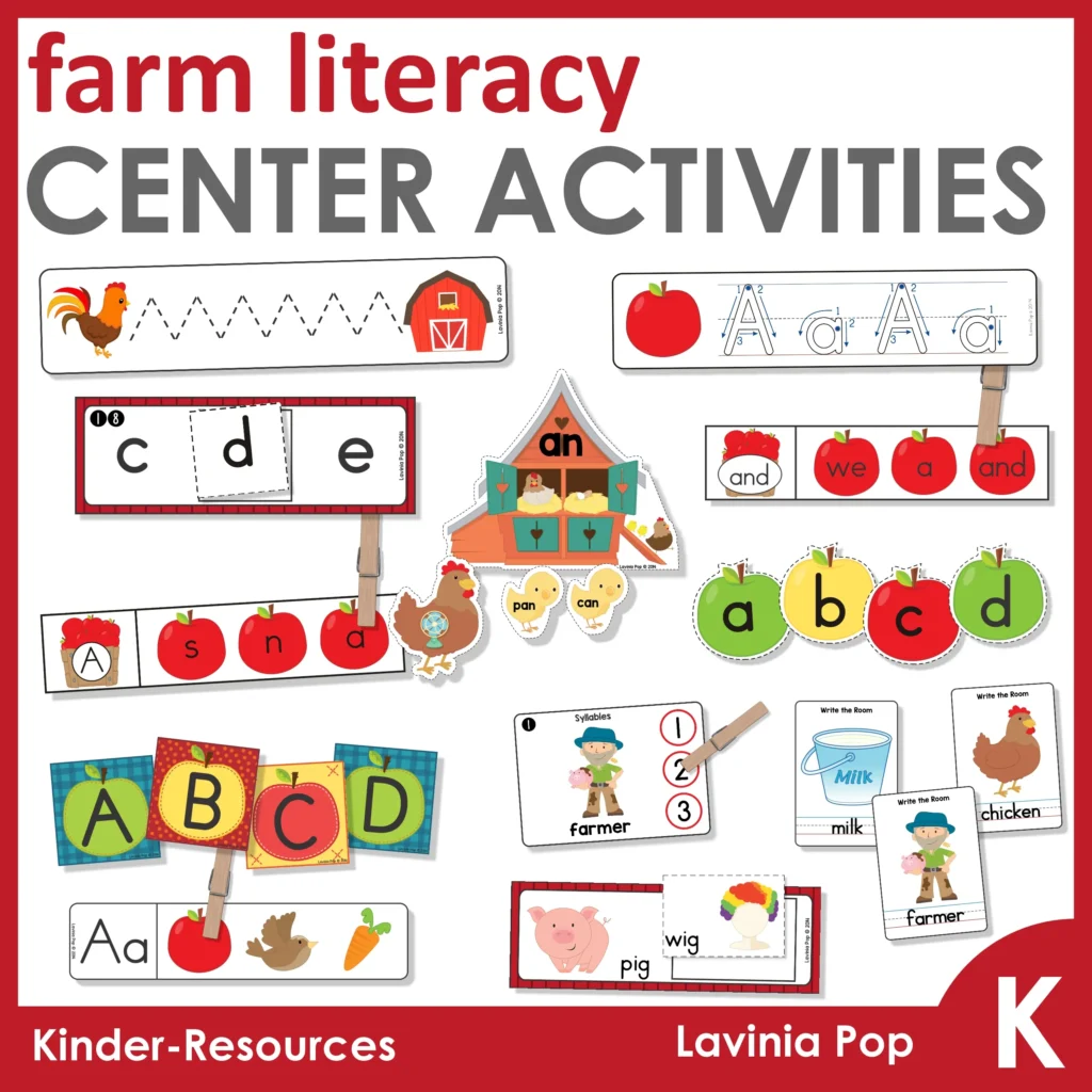 Farm Literacy Center Activities for Kindergarten | 11 Printable Activities