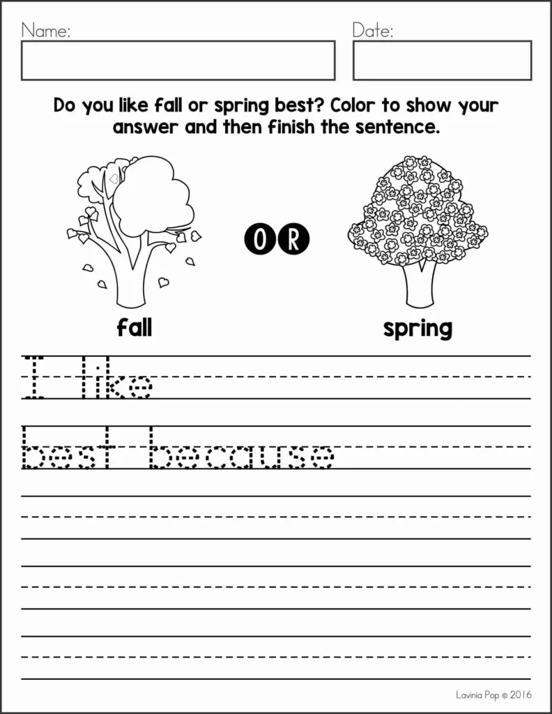 October Writing Journal Prompts | Opion Writing: fall or spring