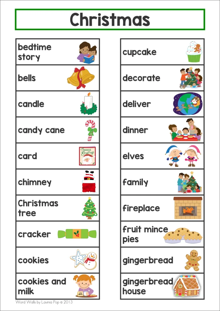 Christmas Word Wall packet for learning new vocabulary | Personal Word List for Writing Centers