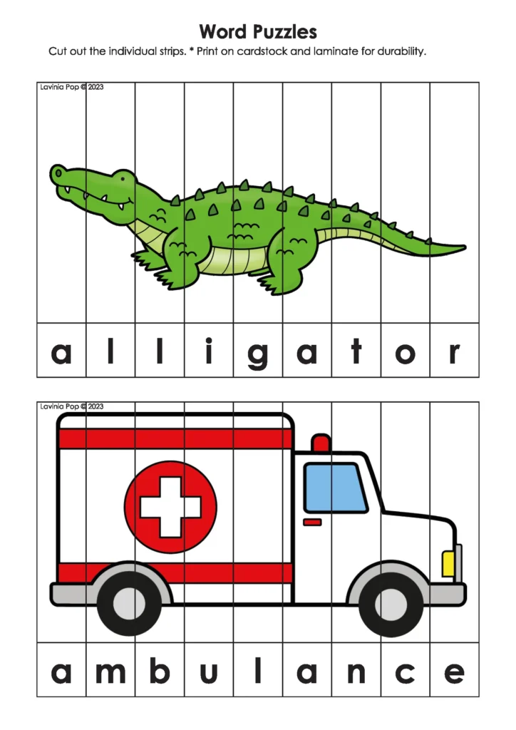 Letter A Word Puzzles | Free letter A printable activity where preschoolers build simple words and reveal matching images. Boosts fine motor skills and phonics awareness.