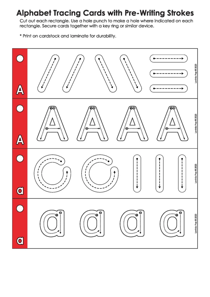 Pre-Writing Strokes for Letter A | Fine motor tracing cards to help preschoolers build handwriting readiness before writing letters. Preschool pre-writing activity.