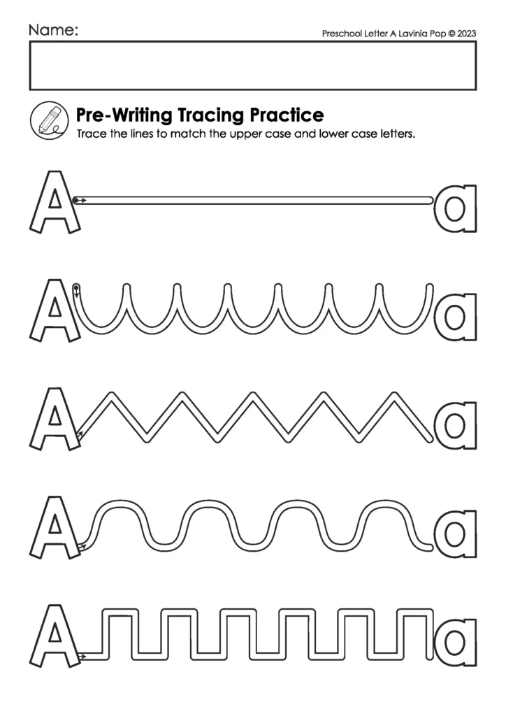 Letter A Pre-Writing Practice | Trace lines from uppercase to lowercase A to build pre-writing and visual-motor skills in early learners.