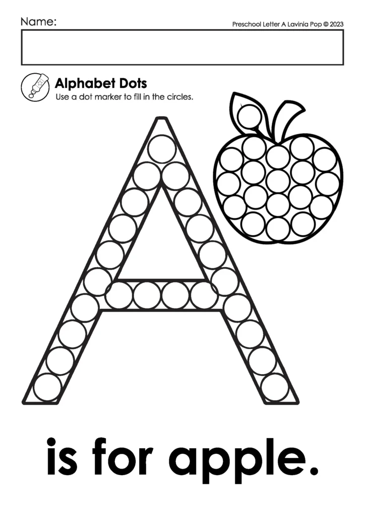 Dot Painting Letter A | Alphabet dot marker activity to help preschoolers recognize and decorate the letter A with dot paint.
