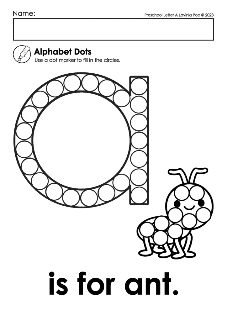 Dot Painting Letter A | Alphabet dot marker activity to help preschoolers recognize and decorate the letter A with dot paint.