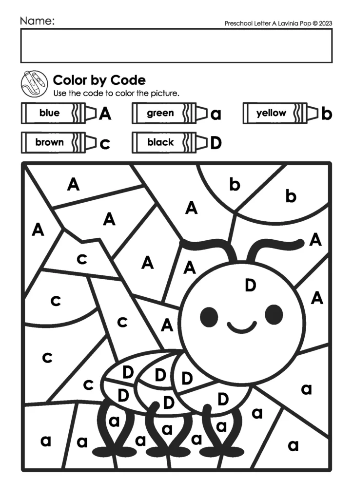 Letter A Color by Code | Engaging preschool coloring worksheet that reinforces letter recognition using a color key. Great for morning work or centers.