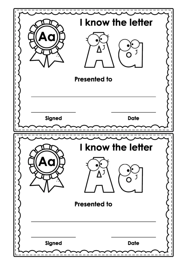 Letter A Certificate | Printable certificate for preschoolers to celebrate learning the letter A. Great for motivation and classroom celebrations.